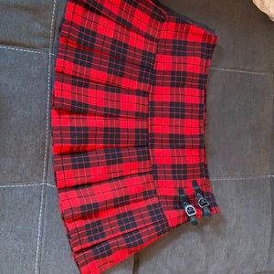 Red and black plaid mini skirt